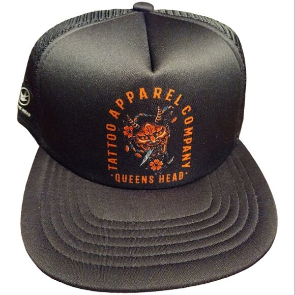 Queens Head Tattoo Apparel Mesh Snapback Trucker Hat, Adjustable, Black/Red/Blue - Picture 1 of 7